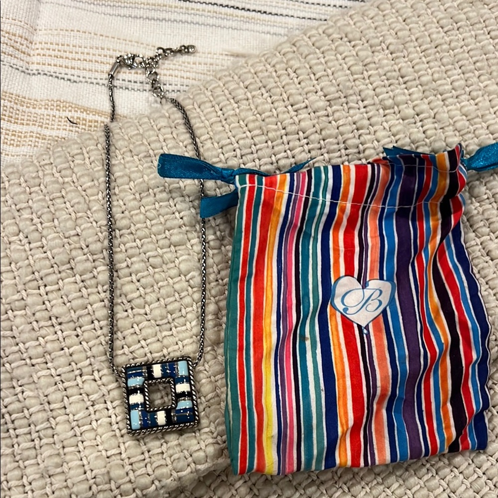 Silver and Blue Square Pendant Necklace